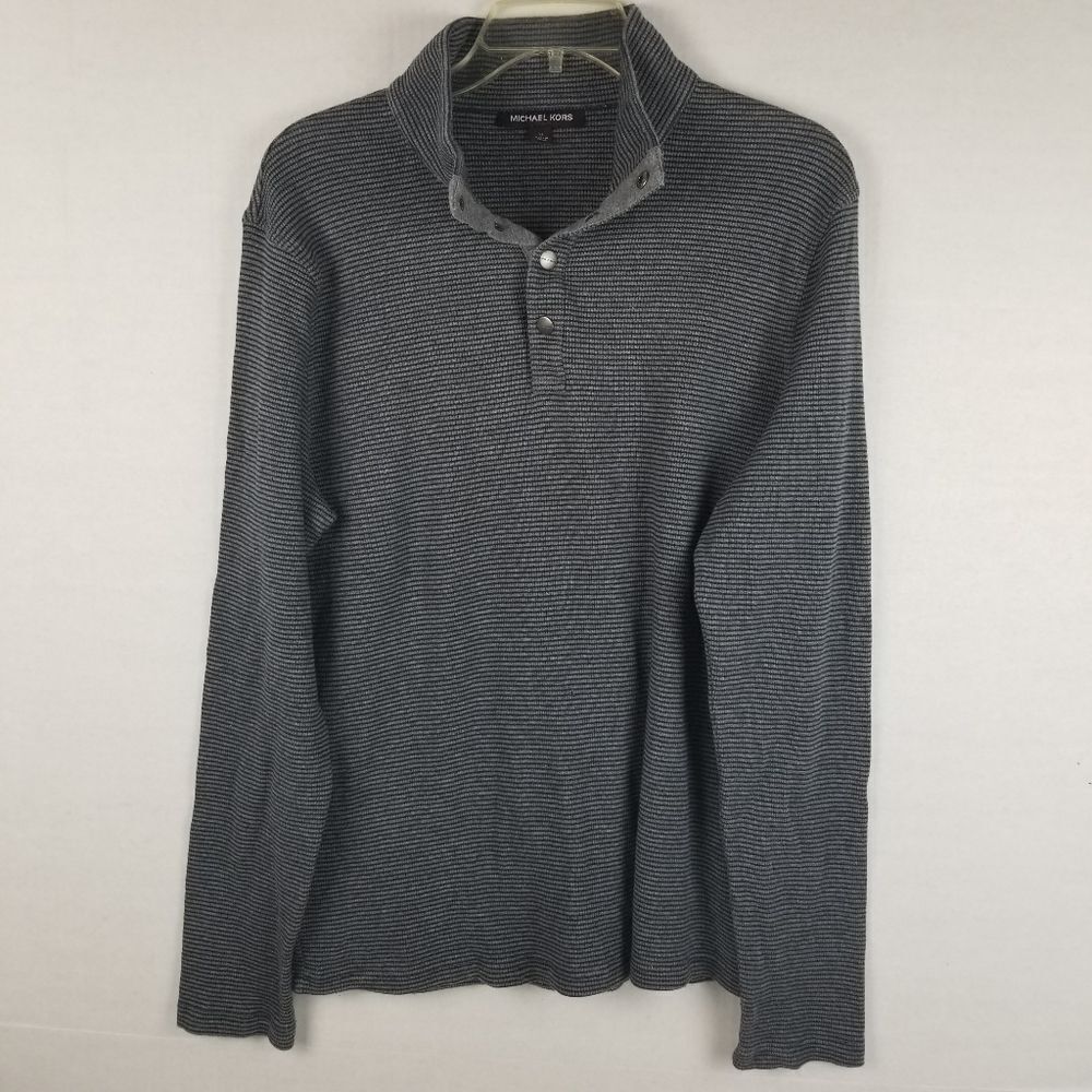 Michael Kors 1/4 Snap Mock‎ Turtleneck Grey Sweater
